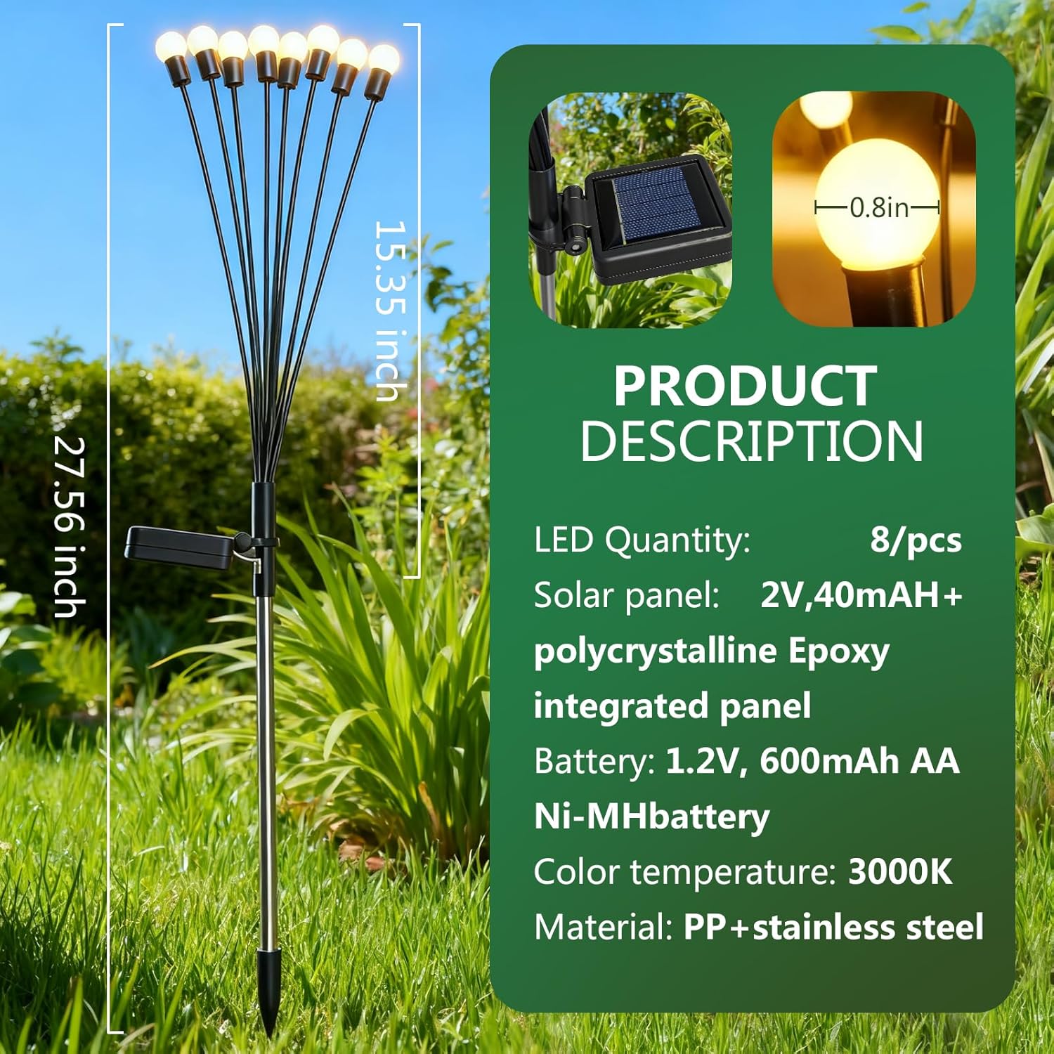 Wanderroot Solar Garden Lights(2-Pack,16 LED),Solar Light Outdoor